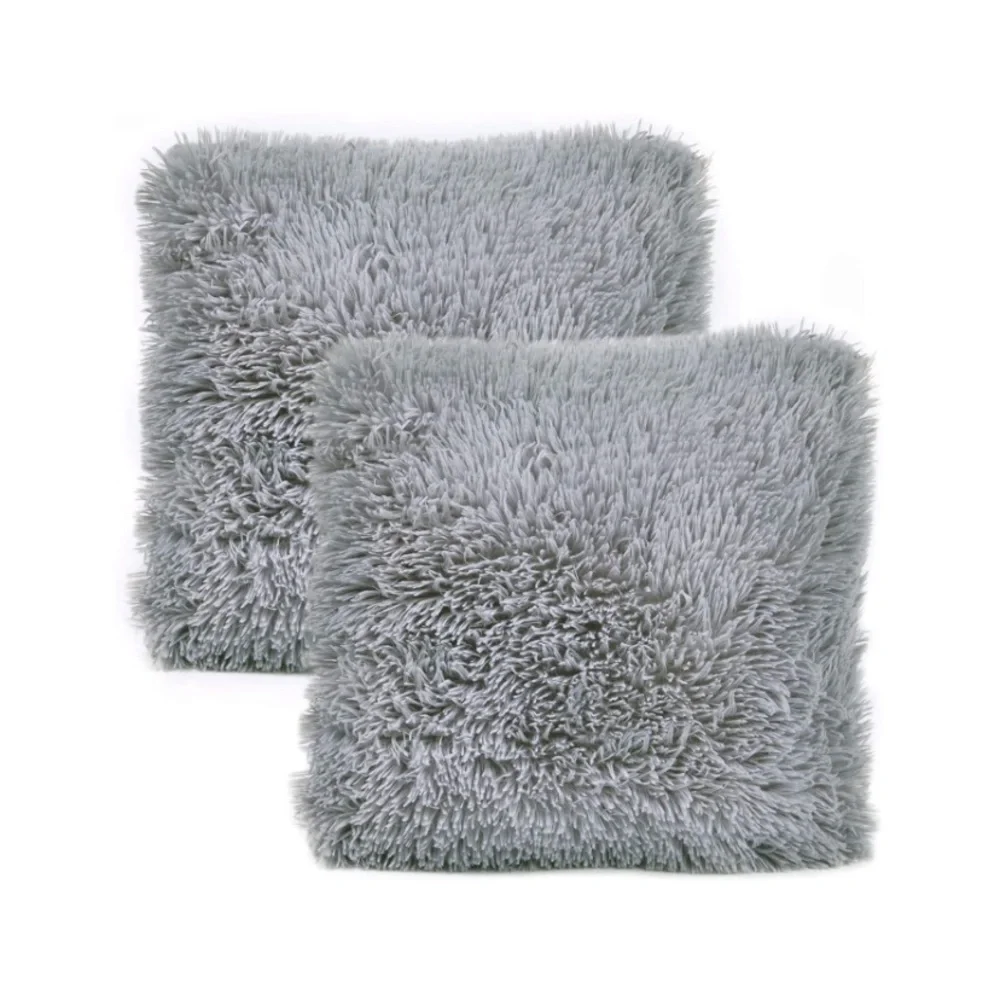 Luxury Home | Chic Grey Soft Plush Faux Fur Throw Pillow Covers